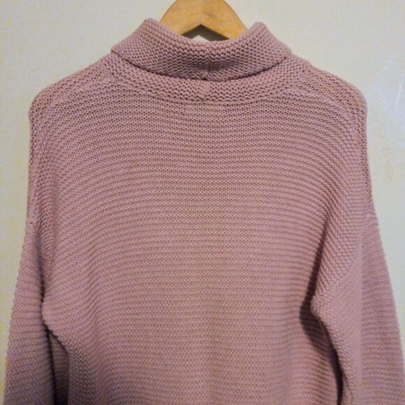 Lands End Chunky Knit Sweater Tunic Dress-Medium-Turtleneck-Side Slit-Dusty Pink - Picture 5 of 9